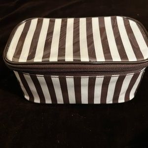 Henri Bendel Plastic Coated Brown Stripe Small Cosmetic Bag